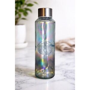 Starbucks Rainbow Iridescent Oil Slick Glass Bottle 22 oz Heavy Glass Tumbler